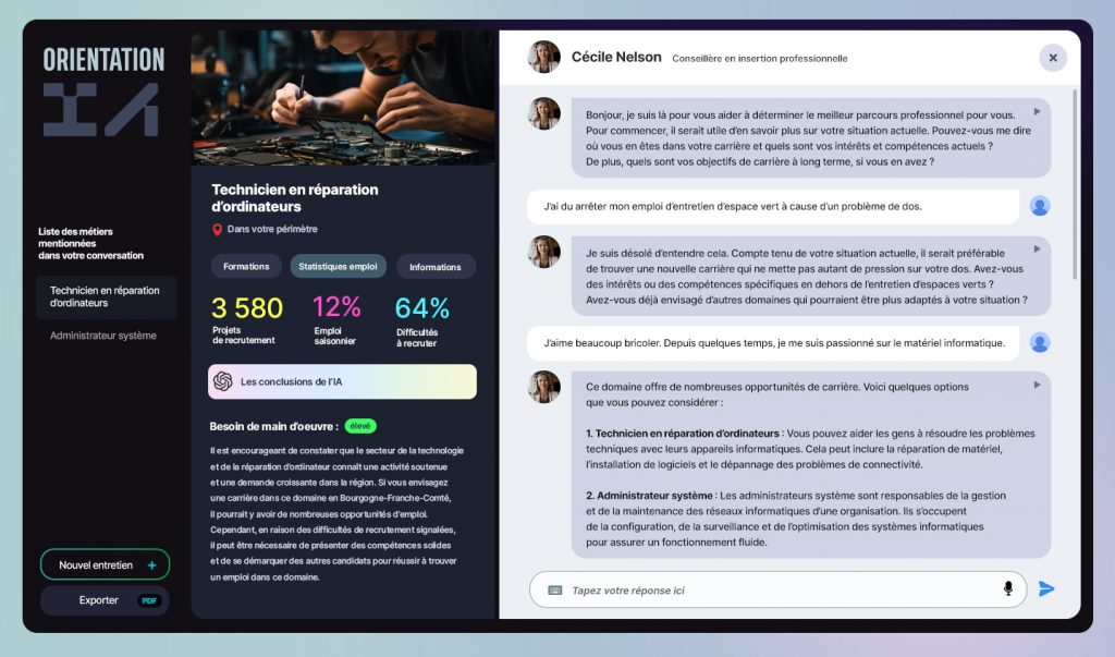 Une IA au service des demandeurs d’emploi, alliée des professionnels de l’orientation.